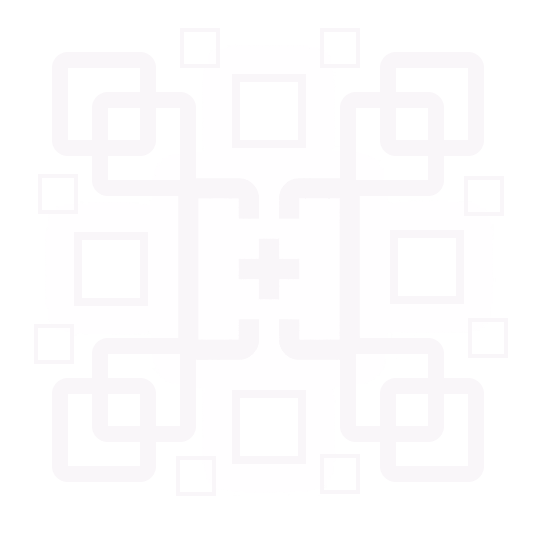 QR-code-like pattern of interconnected squares with a plus symbol at the centre.