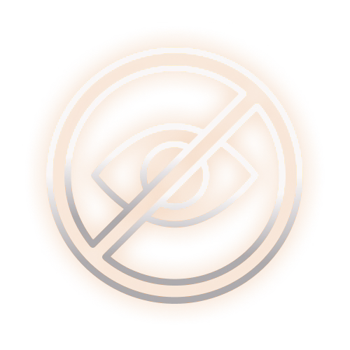 Orange circular icon of an eye crossed out by a diagonal line, indicating no visibility.