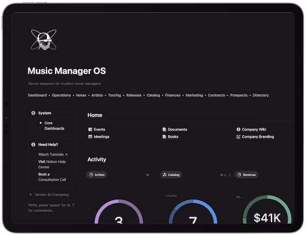 Music Manager OS dashboard