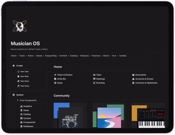 Musician OS dashboard